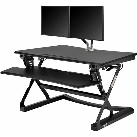 INTERION BY GLOBAL INDUSTRIAL Interion Ergonomic Sit-Stand Desk Converter & Dual Monitor Mount Kit, Full Width Keyboard 670297